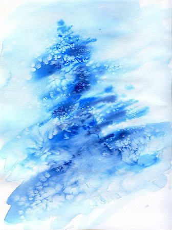 simsearch:622-06487860,k - Watercolor illustration of spruce Christmas tree in snow. Photographie de stock - Aubaine LD & Abonnement, Code: 400-08427290