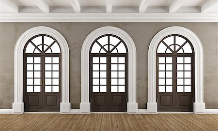 simsearch:400-08428633,k - Classic interior with  three wooden arch windows - 3D Rendering Foto de stock - Super Valor sin royalties y Suscripción, Código: 400-08427461