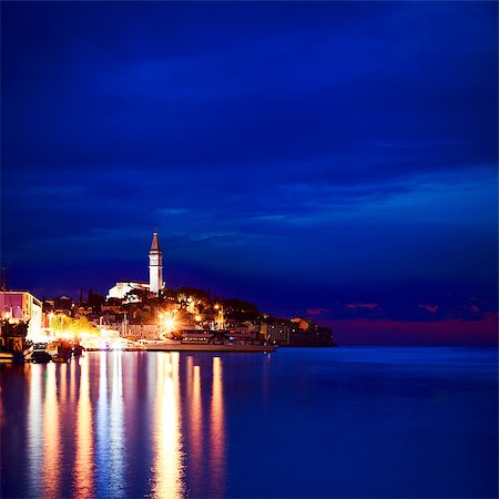 Rovinj View at Night. Medieval Mediterranean Town in Croatia. Popular Tourist Resort of Istria at Adriatic Sea. Toned Instagram Styled Photo with Copy Space. Stock Photo - Budget Royalty-Free & Subscription, Code: 400-08427498