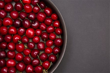 Top view of fresh red cherries in round baking tin, with copy-space for your text Stock Photo - Budget Royalty-Free & Subscription, Code: 400-08427500