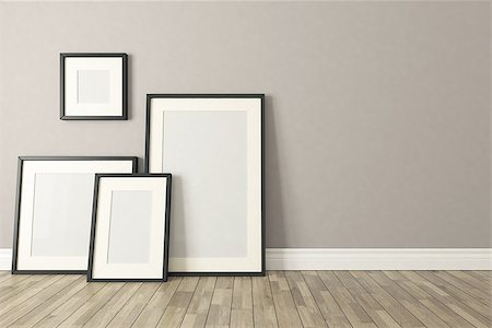 simsearch:400-08621223,k - Blank picture frames with wall and wooden parquet decor, background, template design Stock Photo - Budget Royalty-Free & Subscription, Code: 400-08427513