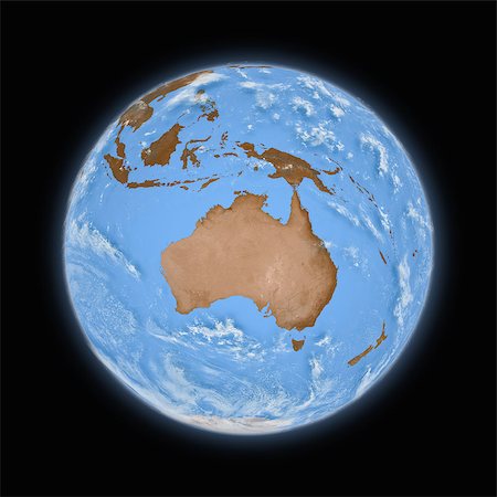 simsearch:400-08427636,k - Australia on blue planet Earth isolated on black background. Highly detailed planet surface. Elements of this image furnished by NASA. Foto de stock - Super Valor sin royalties y Suscripción, Código: 400-08427602