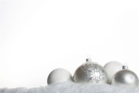 silver and white stars background - New Year Christmas ball in the snow Stock Photo - Budget Royalty-Free & Subscription, Code: 400-08428422