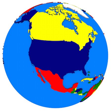 simsearch:400-04865676,k - Political map of north America on globe, illustration isolated on white background Fotografie stock - Microstock e Abbonamento, Codice: 400-08428475