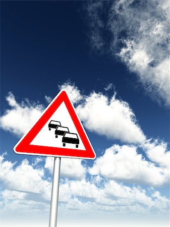 simsearch:400-04480527,k - road sign traffic jam under cloudy blue sky - 3d illustration Stock Photo - Budget Royalty-Free & Subscription, Code: 400-08428625