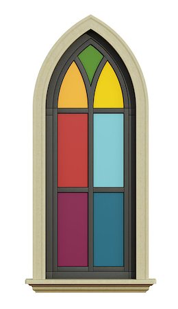 simsearch:400-04691130,k - Gothic window with stone frame and colorful glass opaque isolated on white - 3D Rendering Foto de stock - Royalty-Free Super Valor e Assinatura, Número: 400-08428627