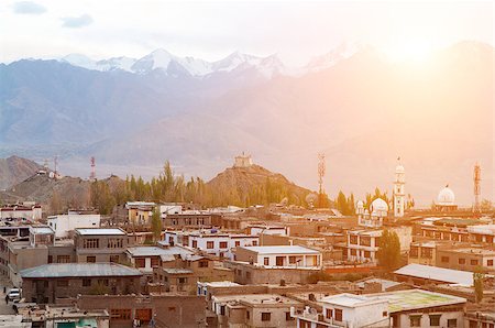 Sunset view of Leh city, the town is located in the Indian Himalayas at an altitude of 3500 meters, North India Stock Photo - Budget Royalty-Free & Subscription, Code: 400-08428664