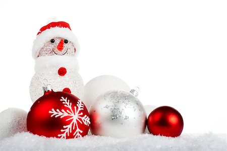 simsearch:400-08407579,k - snowman in the snow with Christmas balls on white background Photographie de stock - Aubaine LD & Abonnement, Code: 400-08429028