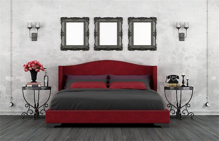 simsearch:400-06700985,k - Vintage bedroom with classic leather bed and iron nightstands - 3D Rendering Stock Photo - Budget Royalty-Free & Subscription, Code: 400-08429148