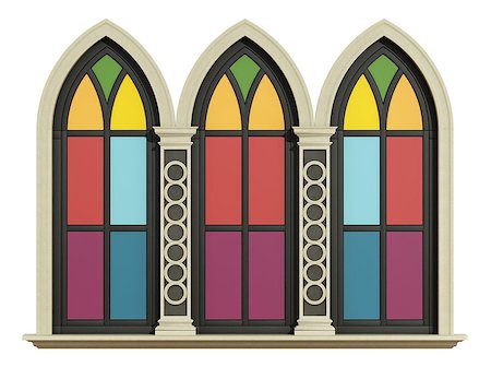 pilaster - Triple lancet window with stone frame , pilaster and colorful glass opaque, isolated on white - 3D Rendering Stockbilder - Microstock & Abonnement, Bildnummer: 400-08429149