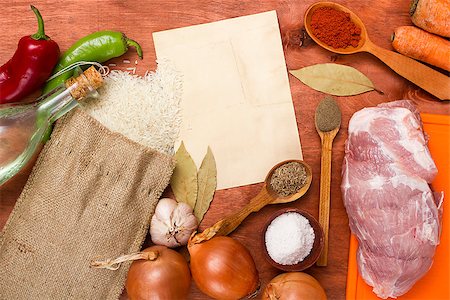 simsearch:400-06088770,k - Products for cooking the preparation of pilaf with meat. Stock Photo - Budget Royalty-Free & Subscription, Code: 400-08429515