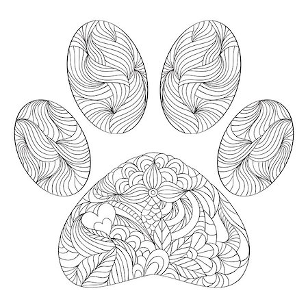simsearch:400-08107152,k - vector illustration of abstract animal paw print on white background.Coloring page for adult. Foto de stock - Royalty-Free Super Valor e Assinatura, Número: 400-08434116