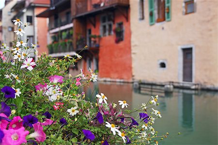 Colourful flowers in Annecy town centre, France. Stockbilder - Microstock & Abonnement, Bildnummer: 400-08430987