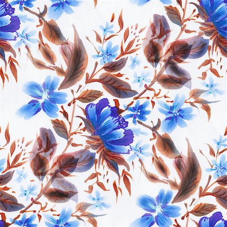 simsearch:400-08290626,k - Seamless pattern with blue flowers on a white background.   Watercolor illustration. Stock Photo - Budget Royalty-Free & Subscription, Code: 400-08431115