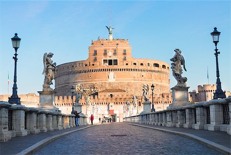 view of castle saint Angelo and bridge at sunny day, Rome, Italy Stock Photo - Budget Royalty-Free & Subscription, Code: 400-08431301