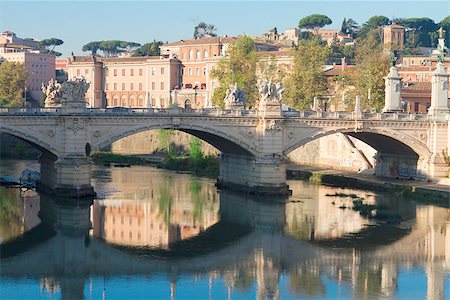 simsearch:841-05781533,k - bridge Ponte Vittorio II reflecting in Tiber river in Rome, Italy Stock Photo - Budget Royalty-Free & Subscription, Code: 400-08431302