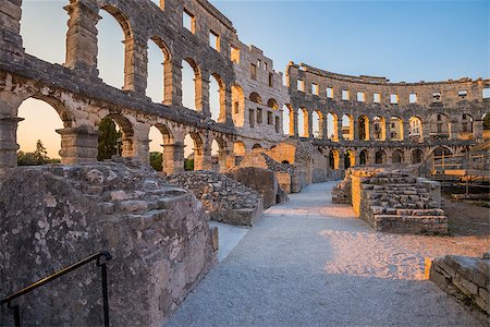 simsearch:400-04572284,k - Inside of Ancient Roman Amphitheater in Pula, Croatia, Famous Travel Destination, in Sunny Summer Evening Stock Photo - Budget Royalty-Free & Subscription, Code: 400-08431563