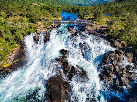 simsearch:400-07569725,k - Aerial view of popular norwegian waterfalls Likholefossen on Gaularfjellet national tourist road Stock Photo - Budget Royalty-Free & Subscription, Code: 400-08431624