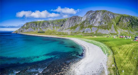 Scenic aerial panorama of beach in Unstad, one of the best beaches on Lofoten islands in Norway, famous surfing spot Photographie de stock - Aubaine LD & Abonnement, Code: 400-08431623