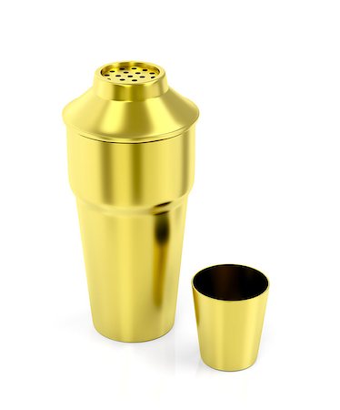 simsearch:400-06914551,k - Gold cocktail shaker on shiny white background Stock Photo - Budget Royalty-Free & Subscription, Code: 400-08431698