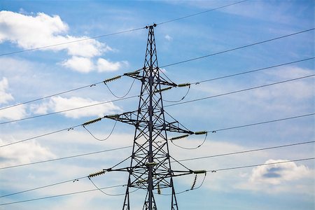 simsearch:846-06111902,k - Electricity pylon silhouetted against blue sky background. High voltage tower. Stock Photo - Budget Royalty-Free & Subscription, Code: 400-08431722