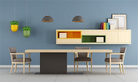 simsearch:400-04196177,k - Modern dining room with table,chair and sideboard on wall - 3d Rendering Stock Photo - Budget Royalty-Free & Subscription, Code: 400-08431966