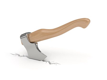 Axe in the cracked floor rendered with soft shadows on white background Stock Photo - Budget Royalty-Free & Subscription, Code: 400-08431977
