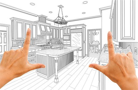 simsearch:400-08772366,k - Female Hands Framing Custom Kitchen Design Drawing. Stock Photo - Budget Royalty-Free & Subscription, Code: 400-08432045