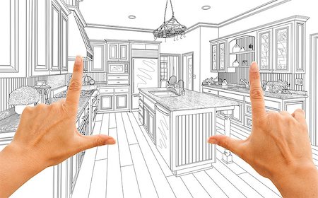simsearch:400-08772366,k - Female Hands Framing Custom Kitchen Design Drawing. Stock Photo - Budget Royalty-Free & Subscription, Code: 400-08432055