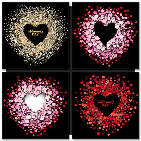 simsearch:400-08411550,k - set of Black valentines day background with glowing gold and red hearts Stock Photo - Budget Royalty-Free & Subscription, Code: 400-08432103