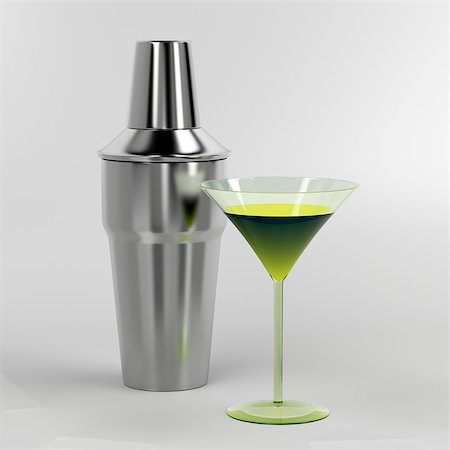 simsearch:400-06914551,k - Shaker and cocktail glass with green colored drink Stock Photo - Budget Royalty-Free & Subscription, Code: 400-08432175