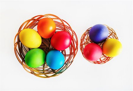 simsearch:628-01494911,k - Colorful easter eggs. Two baskets with colored Easter eggs. Top view. Foto de stock - Super Valor sin royalties y Suscripción, Código: 400-08432238