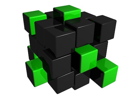 3d rendered illustration of black and green cubes on white Stock Photo - Budget Royalty-Free & Subscription, Code: 400-08432819