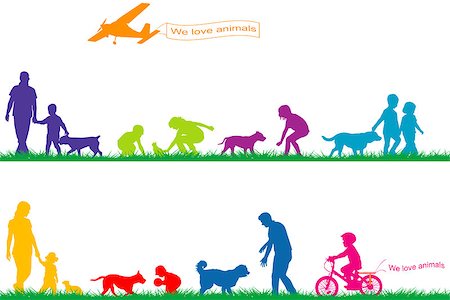 simsearch:400-09081887,k - Colored silhouettes of people and animals playing in park Fotografie stock - Microstock e Abbonamento, Codice: 400-08433007
