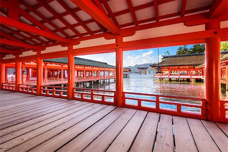 HIROSHIMA, JAPAN - DECEMBER 3, 2015: The open air halls of Itsukushima Shrine on Miyajima Island. The shrine is known for the famous floating torii gate. Stock Photo - Budget Royalty-Free & Subscription, Code: 400-08433150