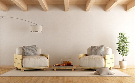 simsearch:400-08554639,k - Modern living room with pallet armchairs and coffee table - 3D Rendering Stock Photo - Budget Royalty-Free & Subscription, Code: 400-08433295