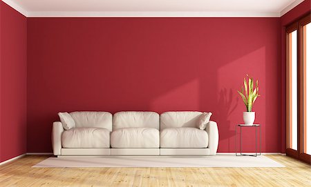 simsearch:400-08554639,k - Red living room with contemporary  white sofa -3D Rendering Stock Photo - Budget Royalty-Free & Subscription, Code: 400-08433300