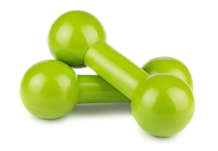 simsearch:400-04745384,k - Pair of green dumbbells for fitness isolated on white background Stock Photo - Budget Royalty-Free & Subscription, Code: 400-08433334