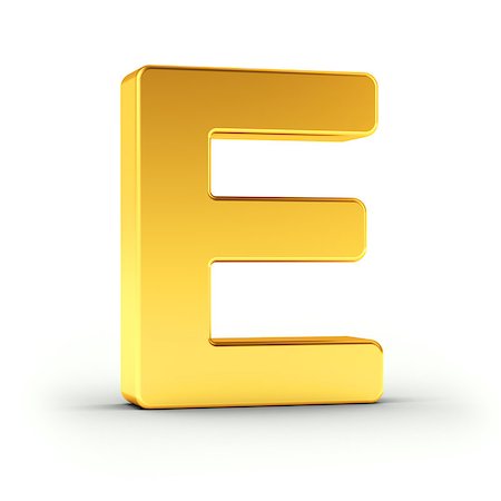 The Letter E as a polished golden object over white background with clipping path for quick and accurate isolation. Foto de stock - Super Valor sin royalties y Suscripción, Código: 400-08433526