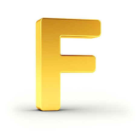 The Letter F as a polished golden object over white background with clipping path for quick and accurate isolation. Stock Photo - Budget Royalty-Free & Subscription, Code: 400-08433527