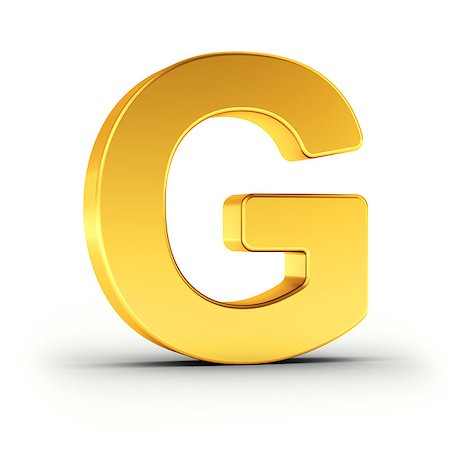 The Letter G as a polished golden object over white background with clipping path for quick and accurate isolation. Fotografie stock - Microstock e Abbonamento, Codice: 400-08433528
