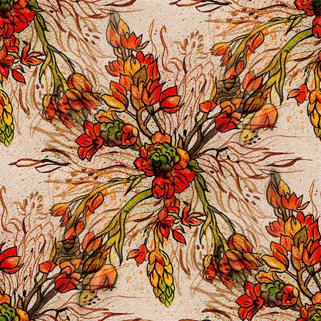 simsearch:400-08285670,k - Seamless pattern with orange watercolor flowers. Hand-drawn illustration. Foto de stock - Super Valor sin royalties y Suscripción, Código: 400-08433595