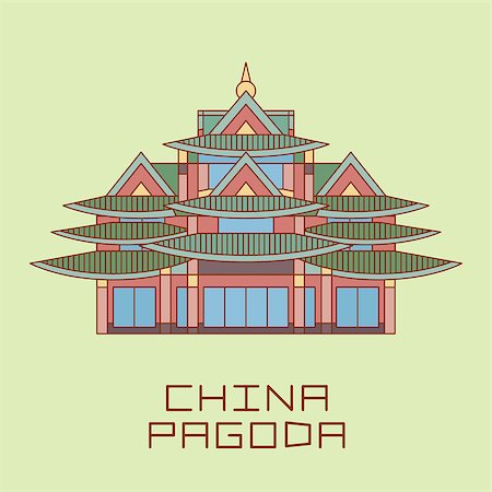 Buddist Pagoda line drawn vector illustration isolated on light green Stock Photo - Budget Royalty-Free & Subscription, Code: 400-08494193