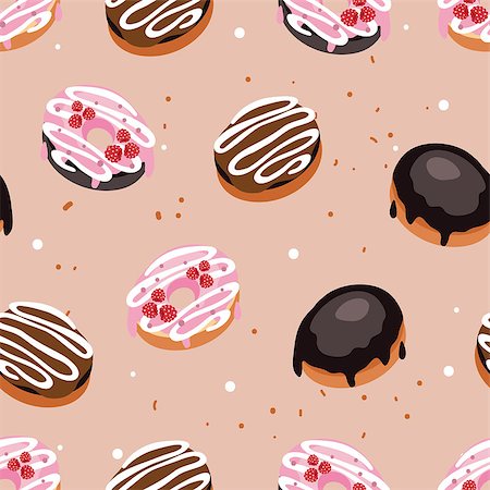 doughnut background - Seamless background pattern Delicious dessert Donuts with glaze and sprinkles Vector illustration Stock Photo - Budget Royalty-Free & Subscription, Code: 400-08494296