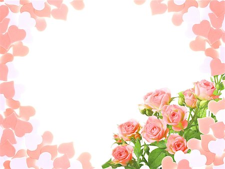 Frame for greeting card Happy Valentine's Day with free space for your text with a bouquet of pink roses and confetti in the shape of heart Stock Photo - Budget Royalty-Free & Subscription, Code: 400-08494544