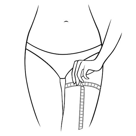 Woman measuring the size of her thigh with tape measure, outline vector artwork Stock Photo - Budget Royalty-Free & Subscription, Code: 400-08494826