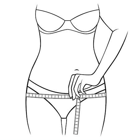 Woman measuring the size of her thighs with tape measure, outline vector artwork Stock Photo - Budget Royalty-Free & Subscription, Code: 400-08494829