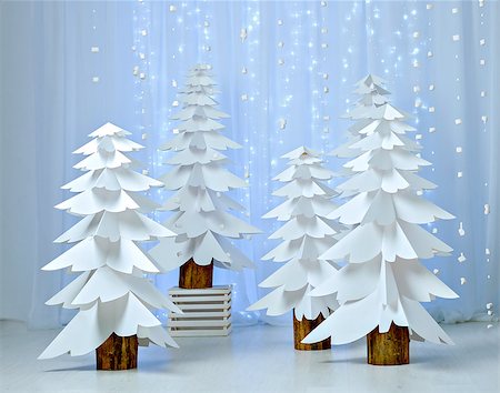 shyrix (artist) - Fantastic forest of paper Christmas trees.  Abstract paper christmas trees Stockbilder - Microstock & Abonnement, Bildnummer: 400-08494874