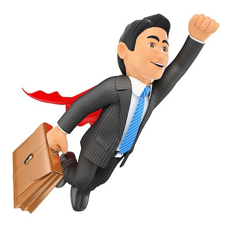 simsearch:400-08111584,k - 3d business people. Super businessman flying with cape and briefcase. Isolated white background. Photographie de stock - Aubaine LD & Abonnement, Code: 400-08494915