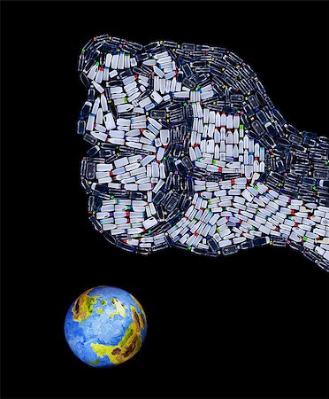 simsearch:400-04491217,k - Fist made of plastic bottles crushing the planet - environmental disaster concept Photographie de stock - Aubaine LD & Abonnement, Code: 400-08495030